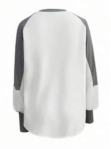 INAWLY 女士加大码撞色纽扣装饰长袖休闲衬衫