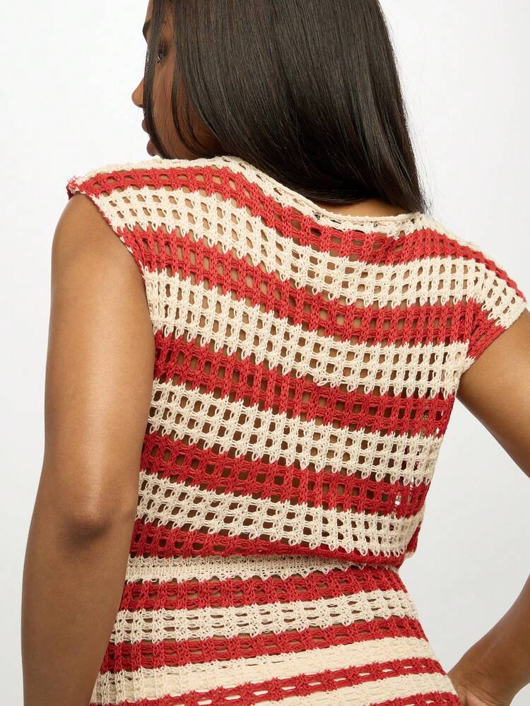 SUMWON WOMEN Crochet Striped Sleeveless Tank Top
