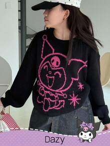 DAZY HELLO KITTY AND FRIENDS | SHEIN 秋冬款女童可爱卡通图案圆领毛衣 - 黑色 - 查看 6