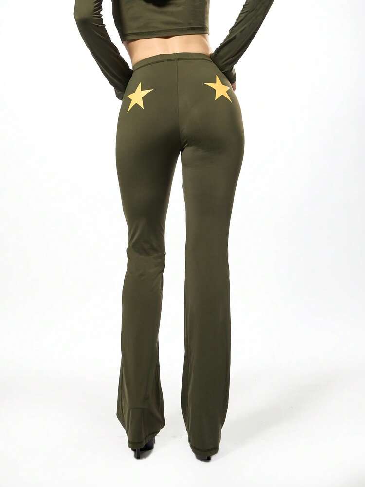 SUMWON WOMEN Pantaloni a zampa a vita alta con stampa a stelle