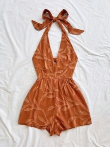 Soleia Combinaison dos nu avec nœud papillon, texture raphia marron, encolure en V, pour femmes. Convient pour les vacances, la plage, les festivals de musique, l'esprit hippie, les fêtes, les sorties et le thé de l'après-midi