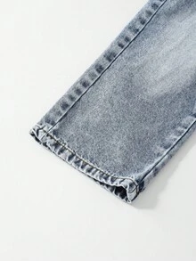 1 pieza Jeans azul claro de ajuste holgado y casual para niñas, de cómodo algodón denim, adecuado para uso diario, escuela, transporte, reuniones, nueva llegada de otoño/invierno - Lavado ligero - Ver 7