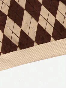 SHEIN Tween女童菱形圖案圓領坦克上衣