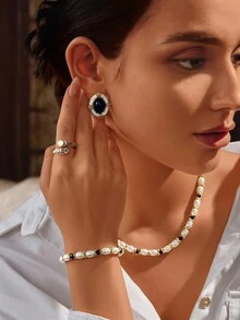 Glisma 18K Gold-Plated French Pearl Earrings, Luxurious High-End Elegant Drip Glaze Earrings For Women,Work,Casual,Shopping,Vintage,PREMIUM,Metallic/Texture,Western Jewelry,Old Money,Gemstone,Outfits,Fall/Autumn/Winter,For Mom/Women/Girl/Mother,Premium