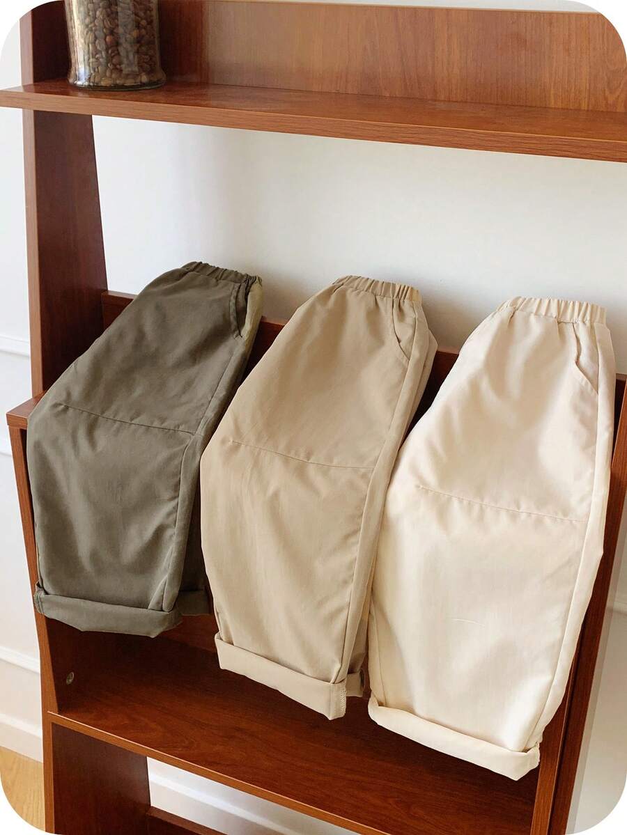 SHEIN 3 件套年轻男孩休闲学院风纯色侧袋直筒宽松梭织裤,适合生日派对、晚会、表演、婚礼、迎婴派对、学校、春夏秋冬 - 彩色 - 查看 1