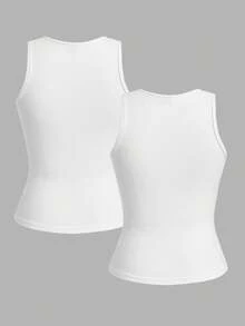 Tseoso 2pcs Casual Round Neck Slim Fit Women's Tank Top Suitable For Summer Back To School, Early Autumn, Winter, 95% Cotton, Suitable For Summer, Vintage, Cute Summer Top, Soft-Girl, Summer Outing Items, Home, Back To School, Fall Women , Versatile, Teacher, Office For Women, Going Out Top Women, Gift For Mom - White - View 9