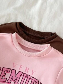 SHEIN 2 件套女婴字母印花运动衫和运动裤套装，时尚休闲 - 彩色 - 查看 6