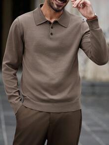 Manfinity Bizformal Men's Casual Solid Color Knit Sweater, Autumn, Old Money - Multicolor - View 6