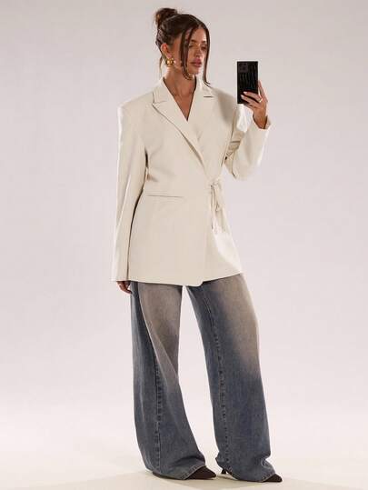 SHEIN X Scot Louie SHEIN BAE Blazer casual de manga larga de unicolor y minimalista para mujer