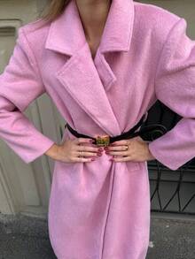 MOTF PREMIUM LAPEL BLACK BELT OVERCOAT - Pink - View 5