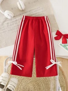 SHEIN Babygirl Cute Versatile Sporty Casual Red Elastic Waist Pants Fall Winter - Red - View 2