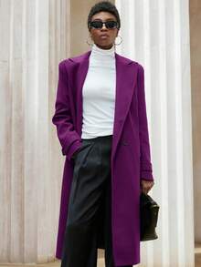 Aveloria Modichic Abrigo de lana de doble botonadura con solapa para damas - Morado - Ver 3