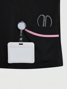 TaskEZ 女士撞色镶边短袖上衣，磨砂上衣 - 黑色 - 查看 5