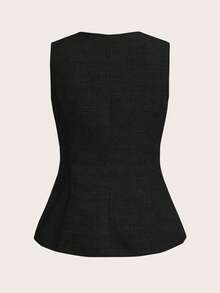 Ellevyn Seashell & Star Button Sleeveless Elegant Blouse Party Vacation - Black - View 2