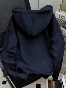 SHEIN 女士休闲字母图案落肩卫衣 - 藏蓝色 - 查看 2