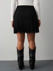 SHEIN Tall CURVE Falda A-Line negro con remaches y flecos estilo hippie vintage para mujer de talla grande, falda de otoño e invierno, atuendos de Nashville, falda de pirata