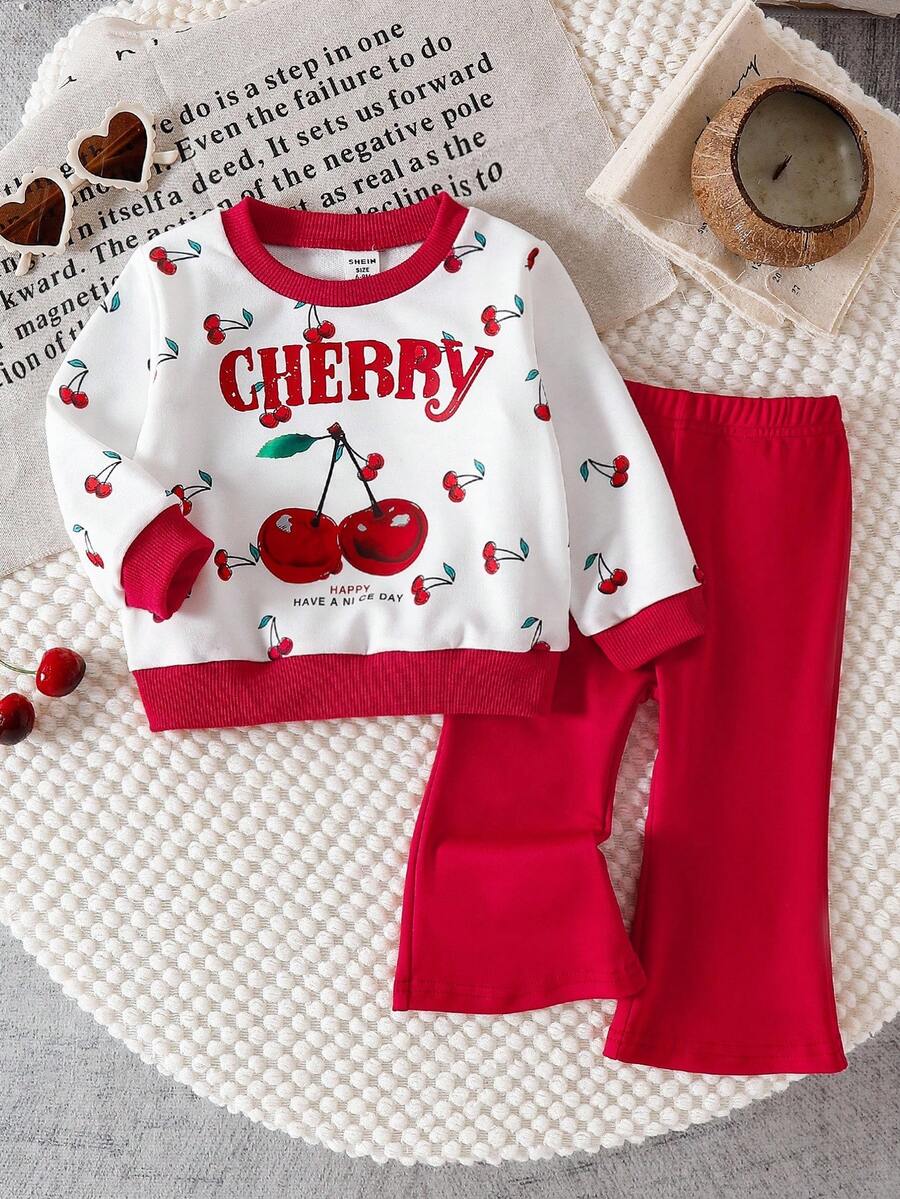 2pcs Toddler Kids Letter Print Long Sleeve Top And Leopard Flare Pants Set, Cute And Comfortable Sweatshirt Outfit For Spring/Autumn Fall Winter