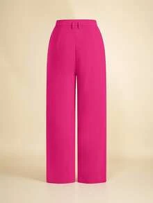 Amorya Pantalones de traje sencillos y lisos para mujer en otoño/invierno - Rosa Fucsia - Ver 7