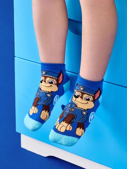 SHEIN | PAW Patrol 4 Pairs Cotton Soft & Breathable Moisture-Wicking Kids Short Socks Colorful Cute Cartoon Pattern Ankle Socks Reinforced Toe & Heel For Durability Unisex For Boys & Girls All Seasons All-Match School & Outdoor Summer Winter,Dogs,Chase,Rubble