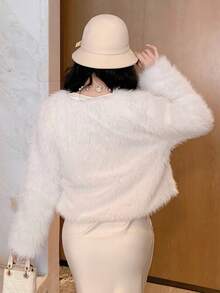 DAZY Women's Elegant Front Button Fuzzy Jacket, Autumn/Winter - White - View 5