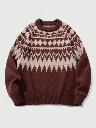 Street Life Men's Vintage Style Crew Neck Long Sleeve Knit Sweater , Fall Winter