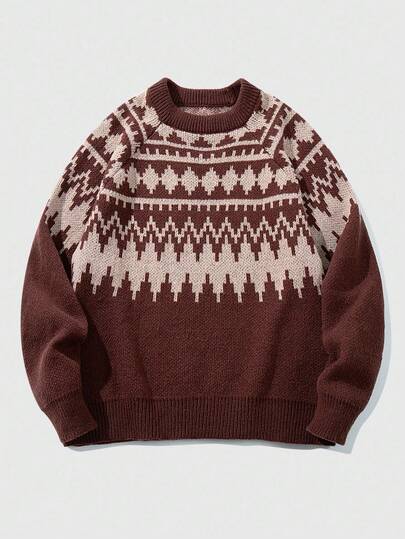 Street Life Men's Vintage Style Crew Neck Long Sleeve Knit Sweater , Fall Winter