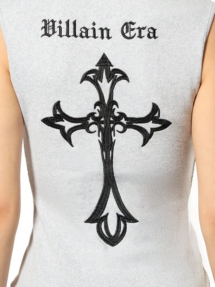 SUMWON WOMEN 고딕 크로스 프린트 리브 바디콘 미니 드레스