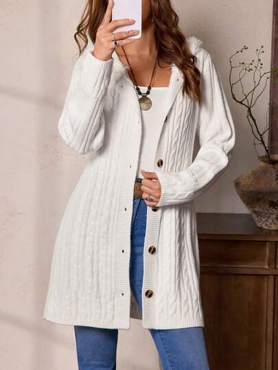 LanaWest Women's Solid Color Twist Rope Fuzzy Trim Hat, Casual Lana West Cardigan Sweater