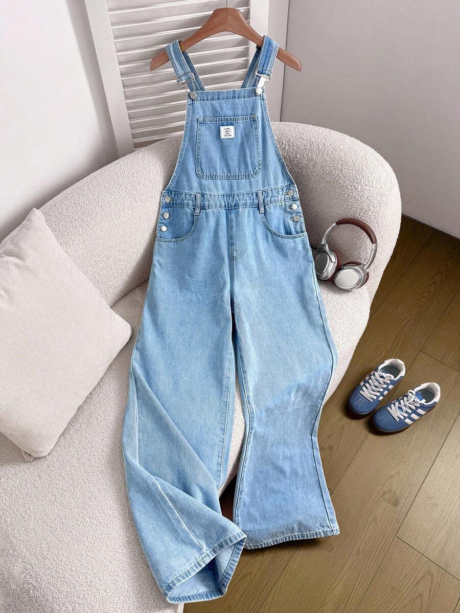 Comfortcana Women's Casual Denim Bib Pants, Spring & Summer - Light Wash - View 1