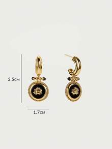 Glisma 18K Gold-Plated Classic Black Stud Earrings,Work,Casual,Shopping,Vintage,PREMIUM,Metallic/Texture,Work,Casual,Shopping,Vintage,PREMIUM,Metallic/Texture,Western Jewelry,Old Money,Gemstone,Outfits,Fall/Autumn/Winter,For Mom/Women/Girl/Mother,Premium - Gold - View 6