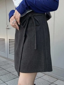 FRIFUL 女士二合一腰部蝴蝶结阔腿裤 - 灰色 - 查看 4