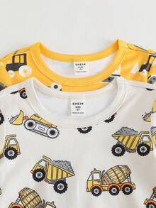 Cozy Pixies 4 pezzi Set pigiama aderente per bambino, stampa di dinosauri cartoni animati, maglia in morbido tessuto a maglia con collo a giro e pantaloni lunghi in vita elastica