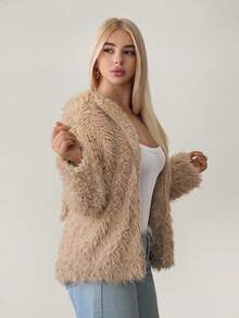 Sweetina 3D Rabbit Ear Faux Fur Jacket Autumn Winter Clothes For Women - Khaki - View 6