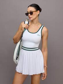 Activina Women's Contrast Trim Pleated Hem Sports Dress - Green - View 6