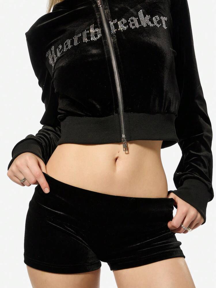 SUMWON WOMEN Halloween Velvet Hot Pants With Rhinestone Text Detail