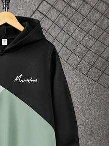 SHEIN 10pcs/Set Teen Boy Casual Loose Comfortable Versatile Printed Patchwork Contrast Color Sweatshirt, Fall/Winter, White/Black/Brown - Mint Green - View 6