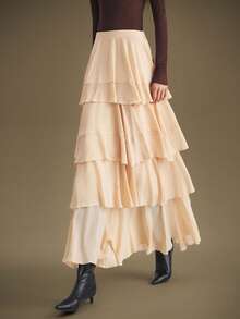 Ontre 女士半身裙波西米亚风度假装夏季ins明星同款度假风异域风情乡村演唱会西式服装高档面料舒适透气飘逸长裙 - 杏色 - 查看 4