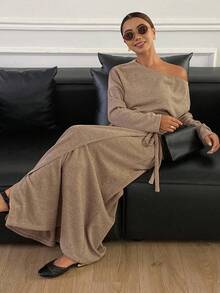 DAZY Bộ đồ thường ngày 2 món dành cho nữ, hàng mới về cho mùa thu đông - Màu Khaki - Xem 5