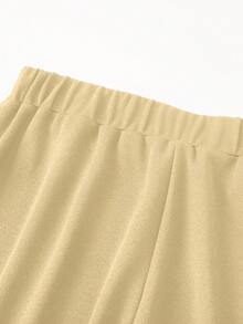 SHEIN Clasi Plus Size Women's Metal Toothpick Design Loose Wide Leg Elegant Pants - Khaki - View 3