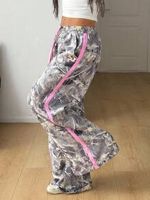 Coolane Women's Fall/Winter Vintage Y2K Music Festival Leopard Print Knitted Textured Elastic Waist Loose Sweatpants