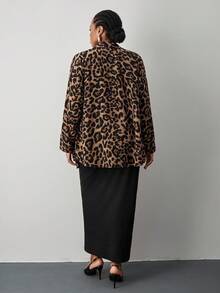 SHEIN Tall CURVE Plus Size Women's Loose And Comfortable Leopard Print Shirt And Black Dress Two Pieces Set,Matching Outfits,Long Sleeve Set,Fall Outfits,Teacher Clothes,Midi Women Dresses Set,Curve Plus,Shirt Set