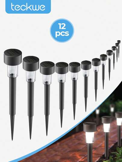 Teckwe 12 件装户外太阳能路径灯，防水太阳能景观花园灯，适用于路径、草坪、露台、庭院、小路、人行道装饰万圣节派对
