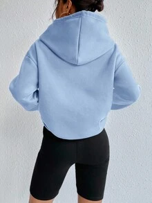 Flirla Women's Solid Color Casual Hooded Pocket Sweatshirts