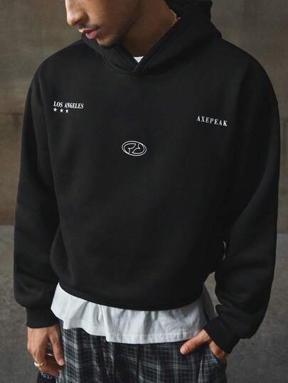 AXEPEAK Sudadera con capucha de diseño de nicho para hombres, sudadera de peso pesado de streetwear negra, otoño, invierno