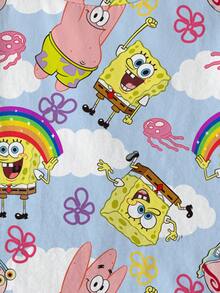 SpongeBob SquarePants | SHEIN Young Girl Cartoon Pattern Round Neck Short Sleeve T-Shirt - White - View 4