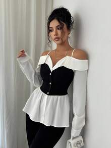 Elenzga Blusa elegante, versátil y de oficina casual para mujer, de nueva llegada para otoño/invierno 2025, con cintura ceñida - Blanco - Ver 5