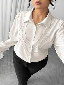 Elenzga Une chemise élégante et stylée en automne pour femme, de grande taille et tissée - Nude - Voir 3