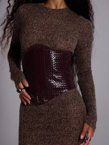 MUSERA 针织多层束腰紧身长袖连衣裙，性感优雅，适合外出、反乌托邦或毕业典礼等场合。 - 棕色 - 查看 6
