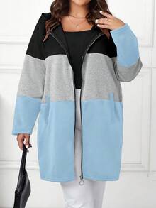 Chaqueta casual con capucha, cremallera y bolsillos, de manga larga y bloques de color, talla grande - Multicolor - Ver 4