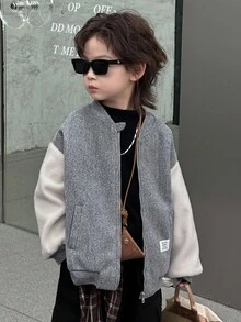 DAZY 儿童秋季夹克，休闲宽松设计，街头风格，秋季 - 灰色 - 查看 3